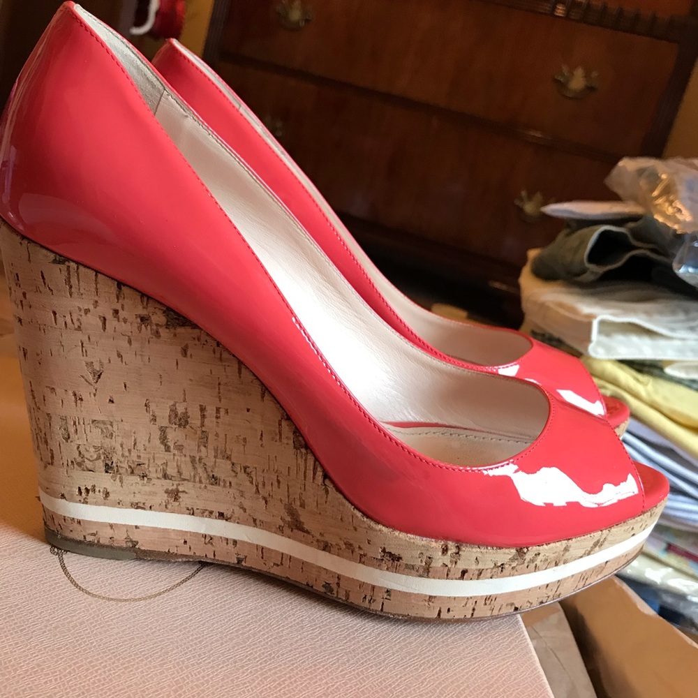 Prada  peep toe cork wedges